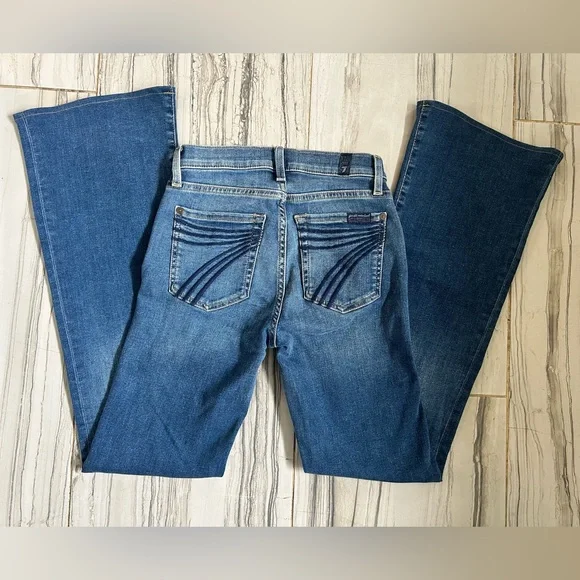 7 For All Mankind Dojo Tailorless Bootcut Flare Jean w/ Embroidered Back Pockets - Picture 8 of 16